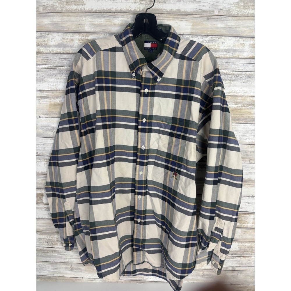 Tommy Hilfiger Men's Plaid Long Sleeve Button-Up Shirt Multicolor Cotton XL